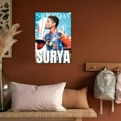 Acrylic Cricketers Player Photo Frame For India Cricket Sports Studio Cafe Wall Frame with 3D Text Gift For Cricket Player, Fans & Achievers Wall Art Decor For Bedroom, Office & Gaming Setup (Suryakumar Yadav)